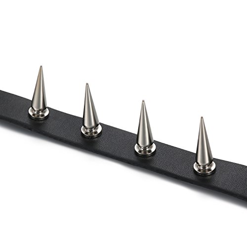 Flongo Gothic Black Rivet Leather Spiked Necklace Neckband Choker, Unisex Spike Studded Punk Rock Biker Wide Strap Leather Collar Necklace, Rivets Spiked Accent Leather Choker (Newest Upgrade Model)2