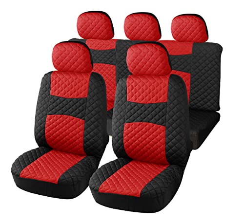 Auto Accessori Lupex A20 Housses de siège de voiture universelles Rouge Noir | Modèle matelassé | Ensemble de housses avant et arrière | Fermeture éclair | Housses de siège intérieures Cover