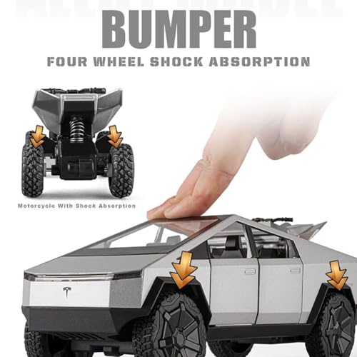 Image of Exclusive Alloy Metal Pull Back Die-Cast Car Diecast Metal Pullback Toy Car with Openable 6 Doors,Light Music Boys Gifts Toys (1:24 Tesla Cybertruck-Silver Color)