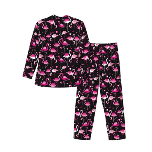 Mens Pink Flamingo Pajama Set,Long Sleeve Pajamas & Long Pants with Pockets, Button-up Sleepwear Lounge Pjs2