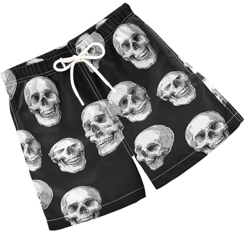 Pigsaly Boys' Swim Board Shorts Retro Human Skulls Black Funny Skulls Boy's Swim Trunks Kids Swimwear 3T