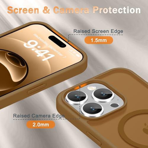Image of YENAPOON for iPhone 15 Pro Max Case, Matte Magnetic Phone Cover [with 1 Screen Protector] [Support for MagSafe] [Shockproof Military Grade Protection] Translucent Frosted Back, Brown