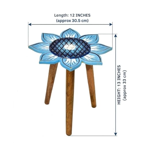 Image of Beautiful Antique Wooden Fold-able Side Table /End Table /Plant Stand /Stool Living Room Kids Play Furniture Table Round Sunflower Shape