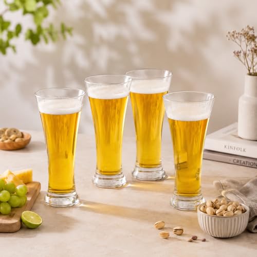 Image of WRINGO Beer Glasses Set of 6, 400ML Glass Mug with Handle, Large Big Heavy Mugs for Freezer, Multipurpose Mugs, Dishwasher & Microwave Safe (BR-03)