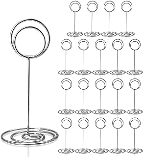 HomWanna Table Number Holders 20Pcs - 3.35 Inch Place Card Holder Table Number Stands for Wedding Party Graduation Reception Restaurant Home Centerpiece Decorations Office Memo Picture Photo (Silver)