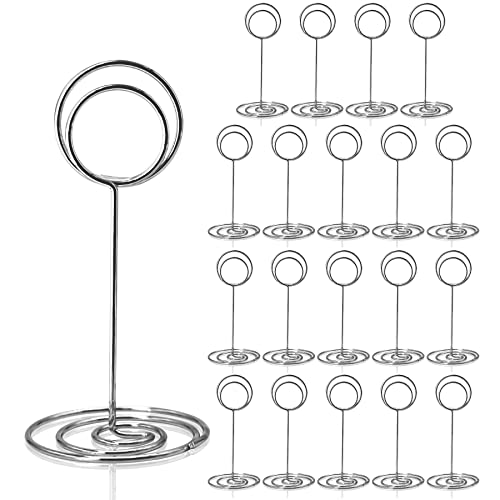 HomWanna Table Number Holders 20Pcs - 3.35 Inch Place Card Holder Table Number Stands for Wedding Party Graduation Reception Restaurant Home Centerpiece Decorations Office Memo Picture Photo (Silver)