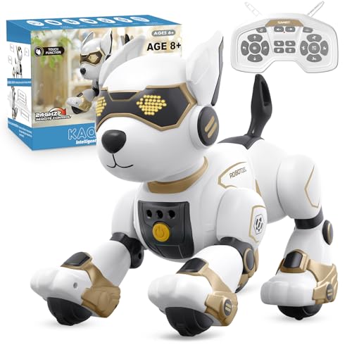 PRANITE Perro Robot, Inteligente Perro Robot Programable con Control Remoto, Recargable Interactivo Perro Juguete con Imitación Animal, Control de Voz, Cantar, Baile para Niños Niñas