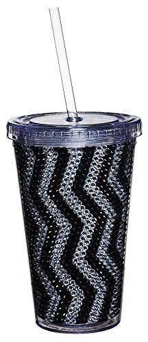 Gifted Living 2AC0222C Zig Zag Bling Chevron Pattern Insulated Travel Cup, Black