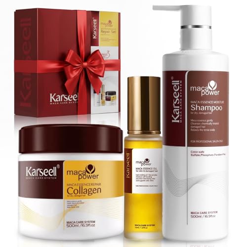 Karseell MACA CARE SYSTEM Kollagen Haarmaske Arganöl Serum Feuchtigkeitsshampoo Ohne Sulfate Reparatur Glanz Intensivpflege Trockenes Strapaziertes Gefärbtes Blondiertes Haar Anti-Frizz Alle Haartypen