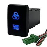Blue Led Zombie Lights Push Button Switch for Toyota Vehicle Toyota FJ Cruiser Prado Landcruiser RVA4 Highlander 3Amp 12V Led Illuminated ON-Off SPST Switch with Wiring Connector