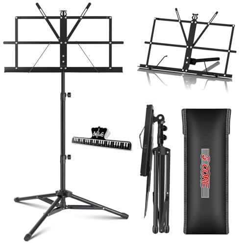 5 CORE Sheet Music Stand Portable Dual Use Desktop Book Holder Folding Lightweight Tripod Adjustable...