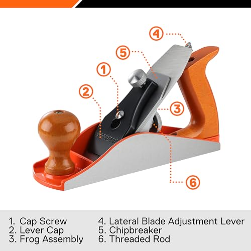 JORGENSEN No.4 10" Wood Planer, Hand Planer for Woodworking, Hand Plane, Wood Plane, Jack Plane for Trimming, Wood Planing, Craft - Smoothing Plane with Ductile Iron Body, Adjustable Cutting Depth