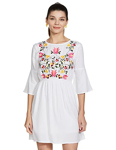 Image of Easybuy Women's Crepe A-Line Below The Knee Casual Dress (AU21SR11LS White M)