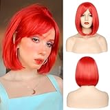 MORICA Red Bob Wigs for Women Short Bob Wig with Bangs 14 inch Straight Wigs Soft Synthetic Full Wigs for Daily Party