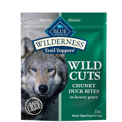 Image of Blue Buffalo Wilderness Trail Toppers Duck Wet Dog Food, 3 oz, 24 ct | High Protein, Real Duck #1 Ingredient, Bites in Hearty Gravy, Grain-Free Recipes, Helps Support Daily Hydration