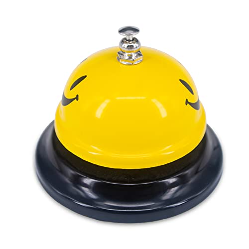 1 Pack Call Bell, Desk Service Bell, 3.35 Inch Diameter Metal Bell For Hotels, Schools, Pet Dog Training(Yellow, Smile) #TOP1