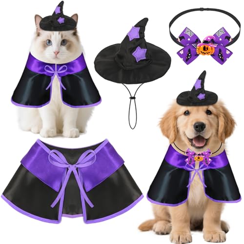 Witch Dog Cat Halloween Costumes Funny Wizard Dog Costumes Cape H...