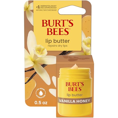 Burts Bees Vanilla Honey Lip Butter Repairs Dry Lips 24 Hour Hydration Locks in Moisture Includes Shea and Mango Butters Antioxidant Rich Vitamin E Convenient Twist Up Dispenser 0.5 Oz.