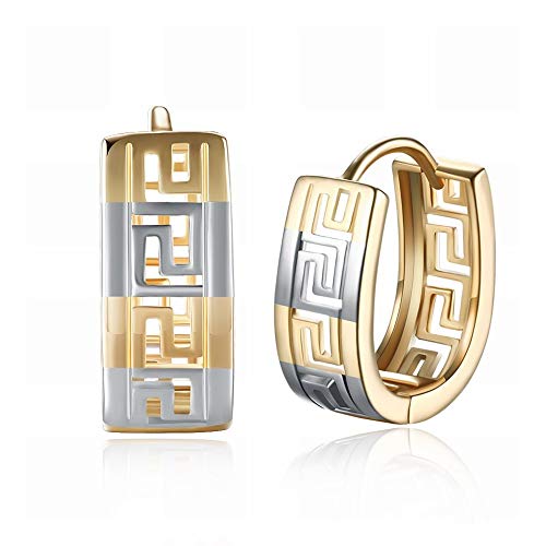 ZHENAO K Gold Zircon Personalidad de Moda Bot�n de Oreja con Patr�n de la Gran Muralla Champaa Dorada para Mujer/Acero Inoxidable/Hipoalerg�nico/Brillo Plateado/Pequeo Y E