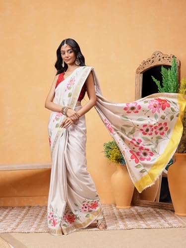 Image of Amazon Brand - Anarva Pattu Art Silk Woven Ready To Wear Saree Pink