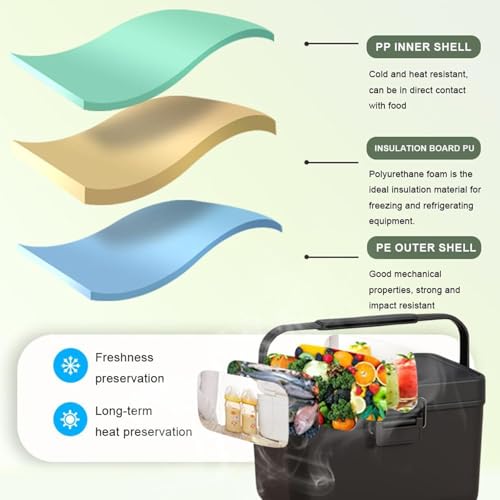 Isolierte Kühlbox - Harte Lunchbox mit Griff für Camping, Reisen und Zuhause - Perfekt für Essen und Getränke unterwegs