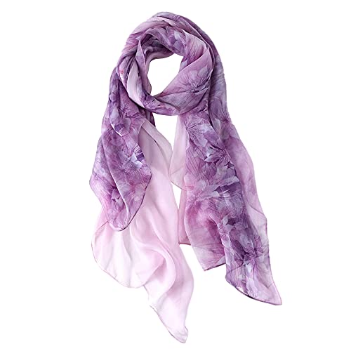 STORY OF SHANGHAI Femme Foulard 100% Soie Imprime Floral Grande Echarpe Châle Ultra-Léger Respirant Elégant 175 * 110CM,Violet Lis