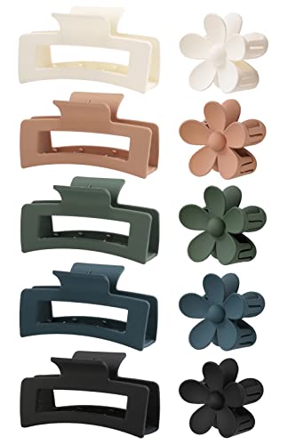 10-Pack-Square-Hair-Clips-Hair-Clips-for-Women-Girls-Matte-Non-Slip-Flower-Claw-Clips-Rectangular-Hair-Claw-Clips-for-Thick-Hair-Cute-Strong-Hold-Hair-Accessories-Cold-Color