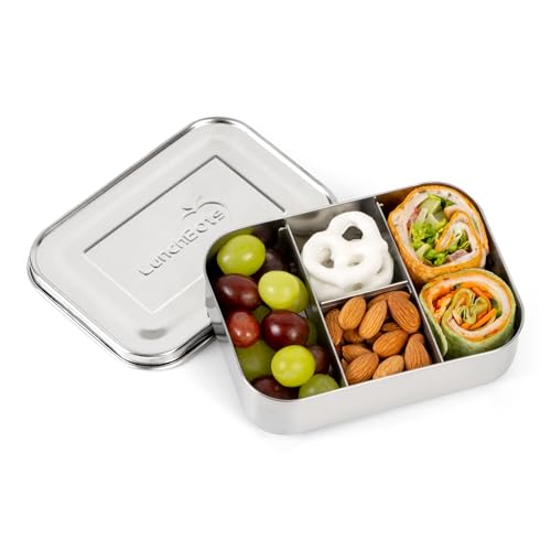 LunchBots Extra Small Protein Snack Box - Extra Small Stainless Steel Food Box with Single Portion Sections - Great for 1-2oz of Nuts, Meat, Cheese and Finger Food - Eco-Friendly, Dishwasher Safe