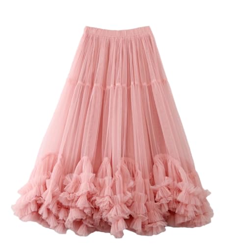 Elastic Waist All Seasons Mesh Sheet Ruffles Long Skirts