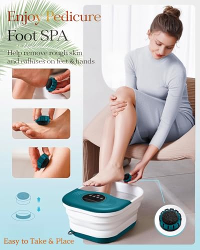 Image of SPA4PIEDS Collapsible Heated Foot Spa Bath with Bubble, Foot Soaking Tub Featuring 8 Shiatsu Rollers Pumice Stone and Built-in Timer for Foot Relaxation, Self Care Gift for Mom,Dad,Parents(Green)