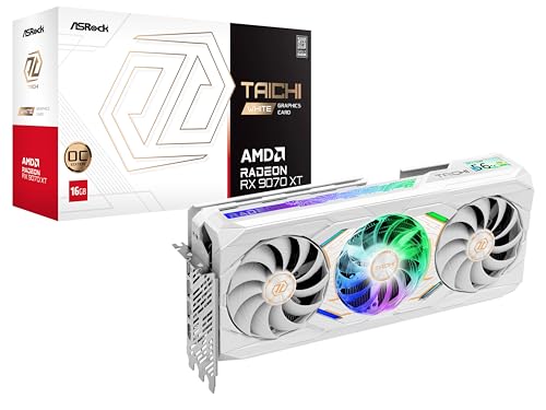 ASRock AMD Radeon RX 9070 XT Taichi White 16GB OC Graphics Card, RDNA 4, 3100 MHz Boost, 16GB GDDR6, 3X DisplayPort 2.1, LCD Info Center