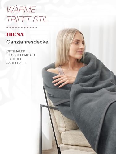 Ibena Porto Decke 150x200 cm – Baumwollmix weich, warm & waschbar, Kuscheldecke grau einfarbig