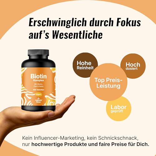 Biotin hochdosiert - 10.000 mcg - 400 Tabletten - Komplex mit Zink & Selen - Vegan & produziert in Deutschland - Verpackung kann variieren