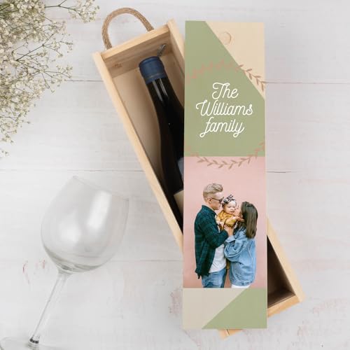 Wanapix | Caja de Vino Personalizada con Foto y Texto | Caja de Madera con Tapa Corrediza y Asa | Capacidad 1 Botella | Regalo Original | 11 x 37,5 x 10,5 cm