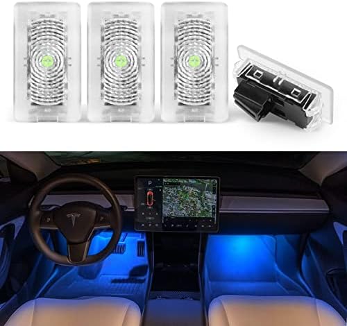 Farmogo Tesla Model 3/Y/S/X Interior LED Lights Bulbs Kit,Ultra-bright Easy-Plug Replacement Lights Fit Trunk,Frunk,Door Puddle,Foot-Well,Tesla Accessories (4 Pack/Blue)