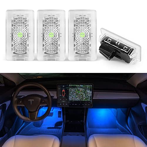 Farmogo Tesla Model 3/Y/S/X Interior Led Lights Bulbs Kit,Ultra-Bright Easy-Plug Replacement Lights Fit Trunk,Frunk,Door Puddle,Foot-Well,Tesla Accessories (4 Pack/Blue) #TOP3