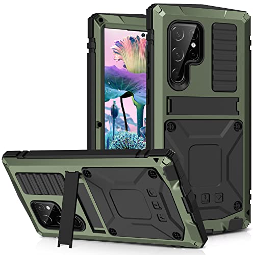 Metal Case for Samsung S23 Plus Aluminum Military Grade Armor Rugged Case with Metal Stand Screen Protector Drop Tested Shockproof Full Cover case for Samsung S23 Plus (Green)