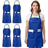 Utopia Kitchen 4 Pack Bib Apron Adjustable with 2 Pockets, Water and Oil Resistant, Cooking Kitchen Chef Apron for Women Men, Blue