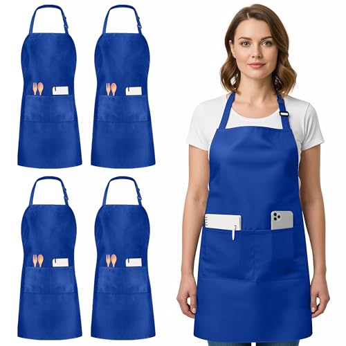 Utopia Kitchen 4 Pack Bib Apron Adjustable with 2 Pockets, Water and Oil Resistant, Cooking Kitchen...
