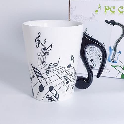 eKsdf Lustige Keramik Kaffeetasse Musik Kaffeebecher mit schwarz Bass förmigen Griffe Porzellan Musik Becher Teetasse Kakaotasse Geschenktasse für Männer Frauen Musikliebhaber (Type-1) Cover