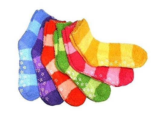 Image of SUMONA Different Touch 6 Pairs Cozy Fuzzy Non Skid Grip Hospital Home Slipper Socks