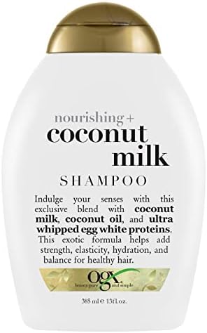 OGX Nourishing + Coconut Milk Moisturizing Shampoo for Strong & Healthy Hair, with Coconut Milk, Coconut Oil & Egg White Protein, Paraben-Free, Sulfate-Free Surfactants, 13 fl oz