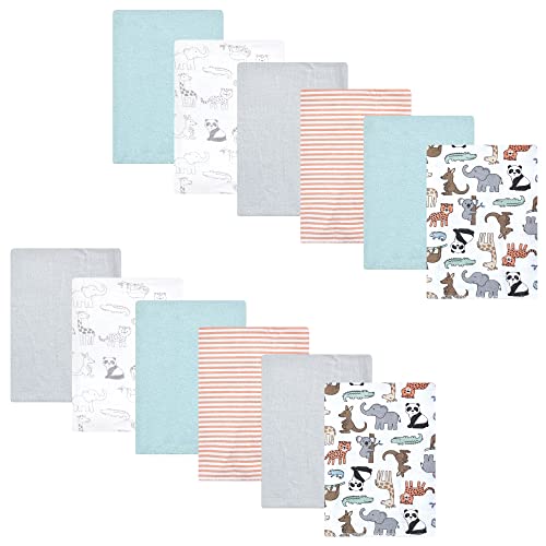 Image of Hudson Baby Unisex Baby Cotton Flannel Burp Cloths Bundle, Zoo Animals, One Size