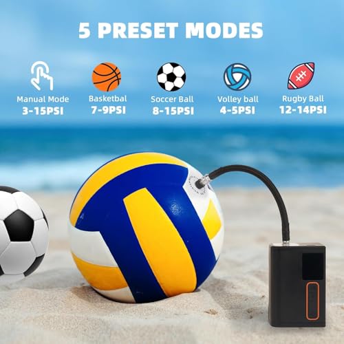 Electric Ball Pump, Portable Smart Air Pump with Precise Pressure Gauge&Digital LCD Display for Basketball, Soccer, Football, Volleyball Fast Inflation of Sports Ball - Image 3