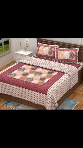 Image of Pure 100% Cotton Double Bed Sheet with 2 Pillow Covers (Bedsheet for Double Bed Cotton, Multicolour Jaipuri, Double Bed Sheet (Yellow, Double)
