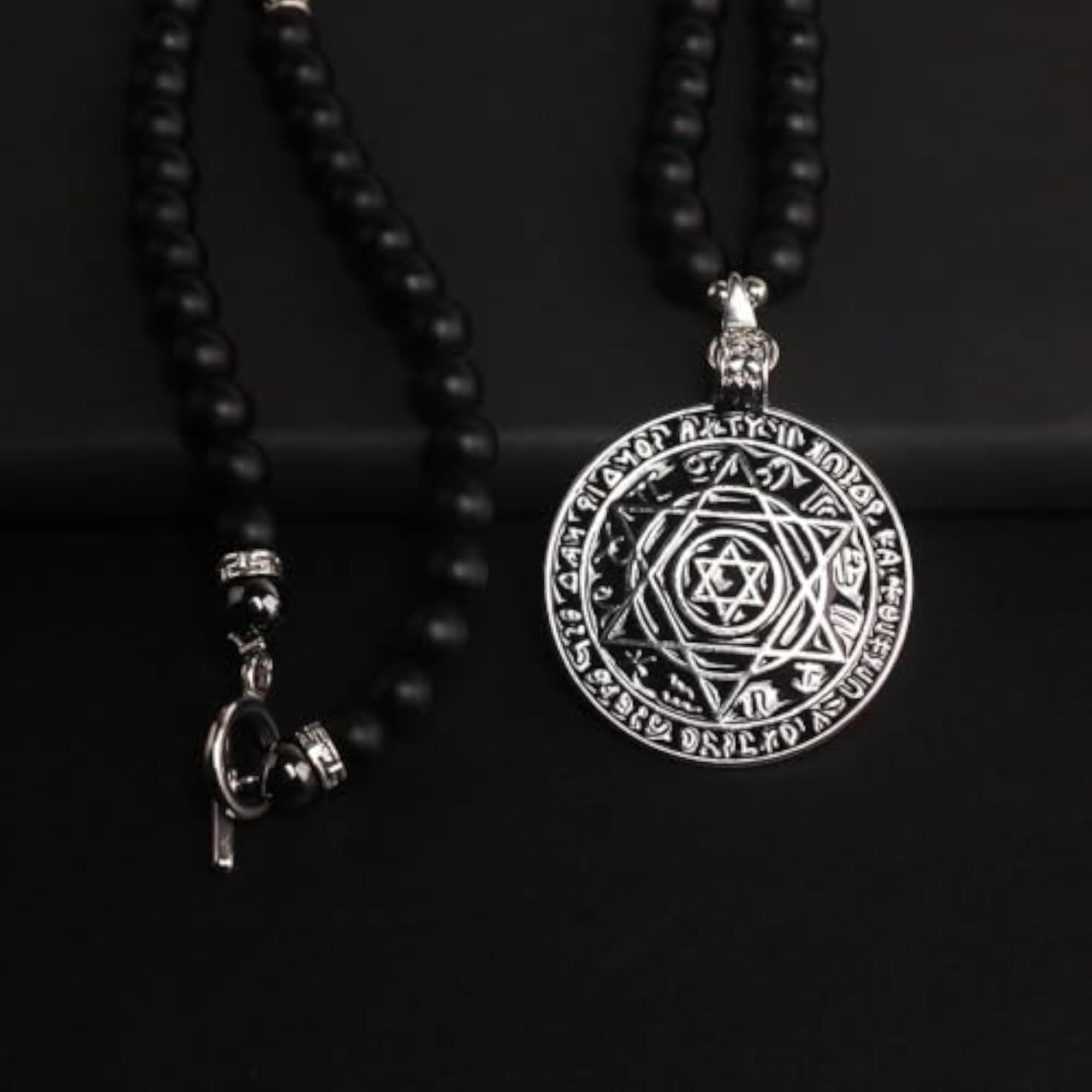 Men's 8mm Black Natural Onyx Beads Necklace, 24 inch