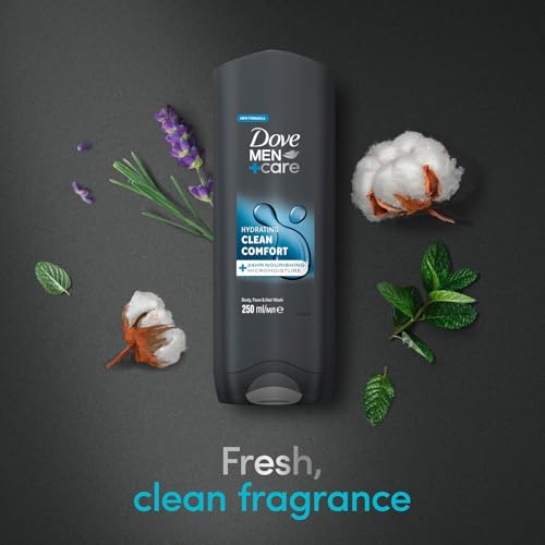 Dove Men+Care Hydrating Clean Comfort Body, Face & Hair Wash, 250 ml | 24hr Nourishing Micromoisture | Bulk Buy 3 or 6 Packs - Image 4