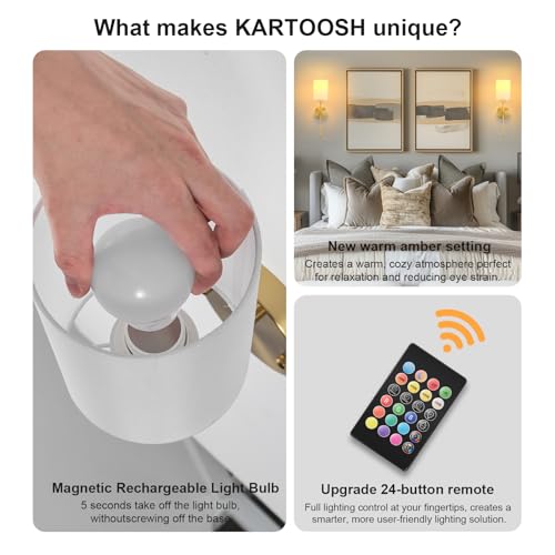Image of Battery Operated Wall Sconces Set of Two,Wireless Rechargeable Wall Light With Remote Control, Dimmable, Amber Light /Warm White /Natural White /Daylight /RGB, Timer,for Living Room,Bedroom,Entryway,Gold