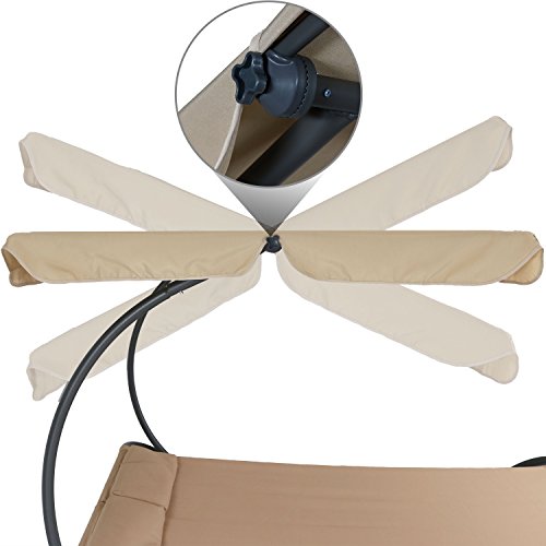 Sunnydaze Double Chaise Outdoor Lounge Bed With Canopy And Headrest Pillow, Portable Patio Sunbed Hammock Lounger, Beige #TOP4