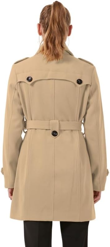 KVE Women's Classic Double Breasted Pea Coat Winter Mid-Long Slim Trench Coat with Belt - Image 4